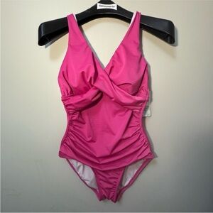 Pembrook Vibrant Pink One Piece Swimsuit with Plunging V-Neckline